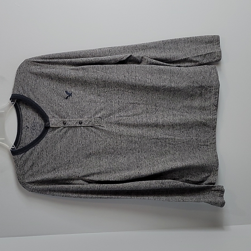 american eagle men's small blue ringer henley shirt